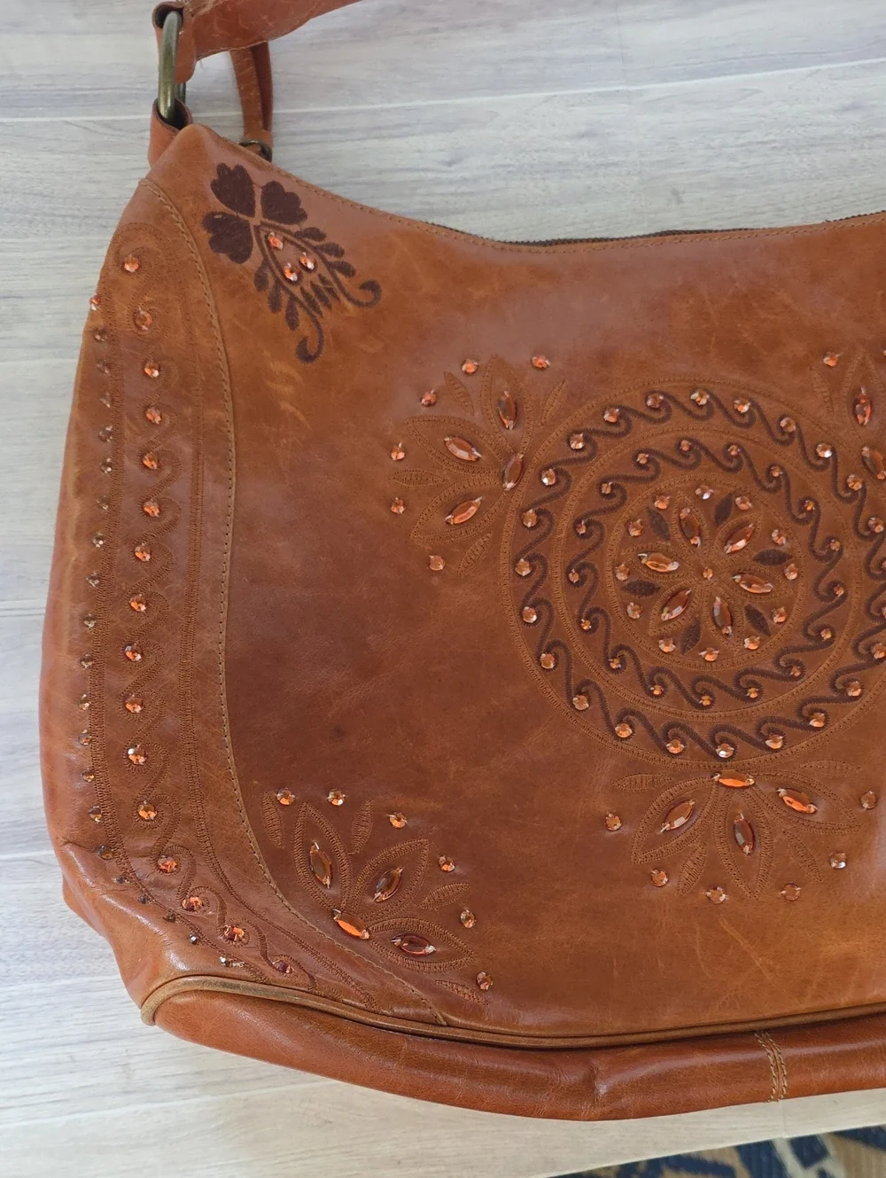 VNTG Wilsons Leather Large Rhinestone Gem Hobo Boho Western Shoulder Handbag